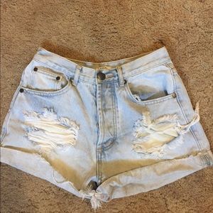 High rise distressed Light blue shorts